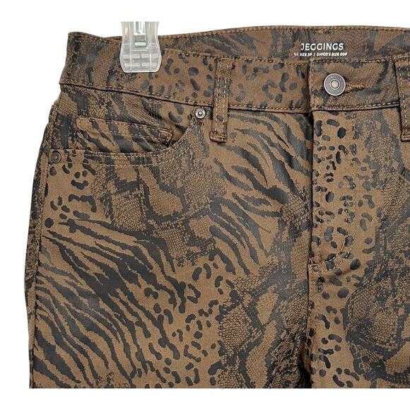 Chico's Coated Fly Front Animal Print Jeggings Jeans Brown Petite Size 2P - Picture 5 of 8